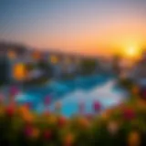 Stunning view of Dubai Water Canal Villas at sunset