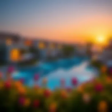 Stunning view of Dubai Water Canal Villas at sunset