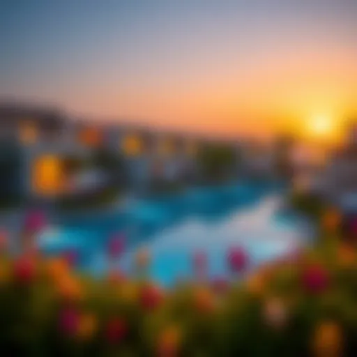 Stunning view of Dubai Water Canal Villas at sunset