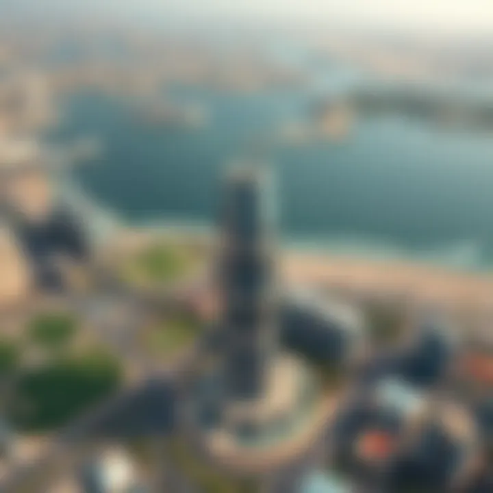 Aerial perspective of Golf Panorama Tower showcasing its placement within Dubai