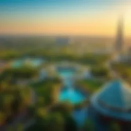 Aerial view of Dubai showcasing lush parks and green spaces
