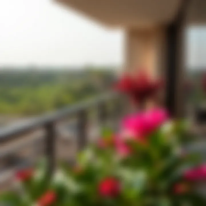 Luxurious apartment balcony overlooking a vibrant green landscape