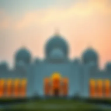 The Sheikh Zayed Grand Mosque reflecting the sunset