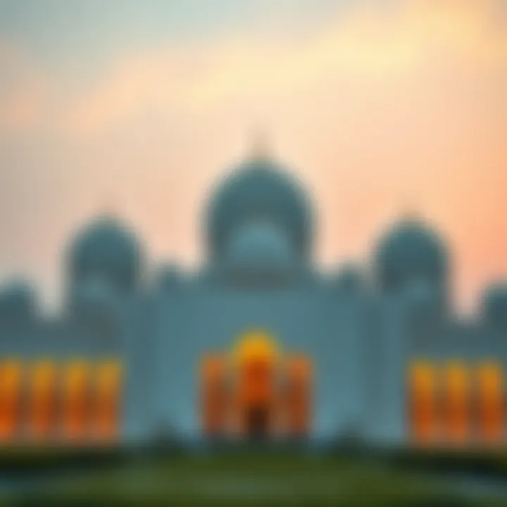 The Sheikh Zayed Grand Mosque reflecting the sunset