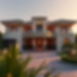Exterior view of the luxurious Dubai mansion showcasing its grandeur