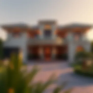 Grand Exterior of Dubai's Largest Luxury House Exterior view of the luxurious Dubai mansion showcasing its grandeur