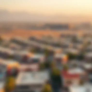 An aerial view of Mussafah’s residential neighborhoods highlighting property diversity