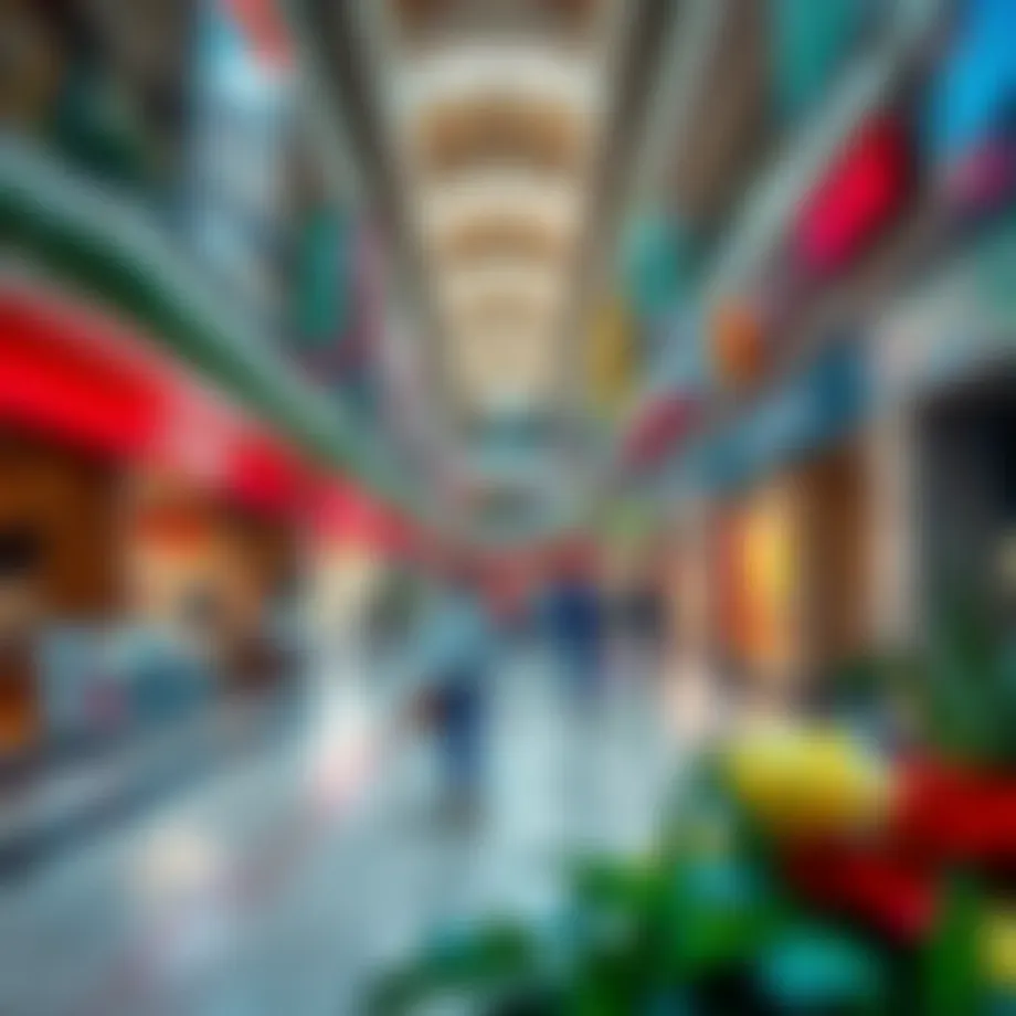 A vibrant shopping scene showcasing various stores at Ansar Mall