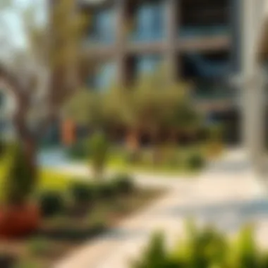 Well-designed outdoor spaces in an office park promoting sustainability