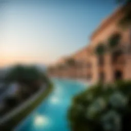 A panoramic view of Portofino in Dubai Hills showcasing its stunning architecture and natural surroundings