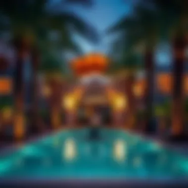 Outdoor Pool Area in Dubai Silicon Oasis Outdoor pool area surrounded by palm trees in a Dubai Silicon Oasis hotel