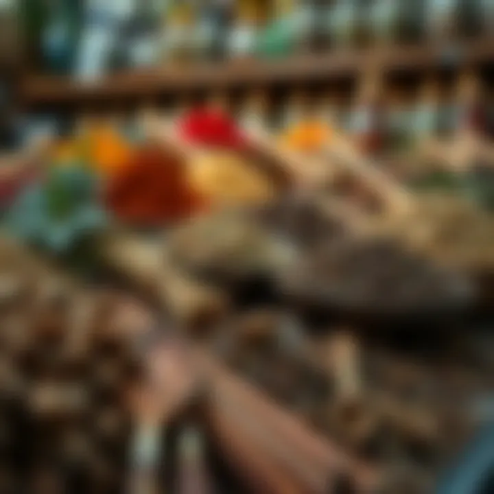 Aromatic Spices and Herbs Diverse spices and herbs on display