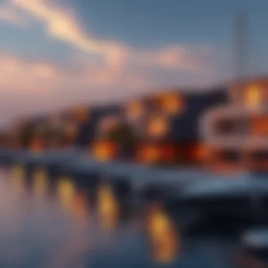 Luxurious waterfront properties in a marina