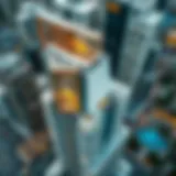 Aerial view of the Creek Tower highlighting its unique design