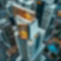 Aerial view of the Creek Tower highlighting its unique design