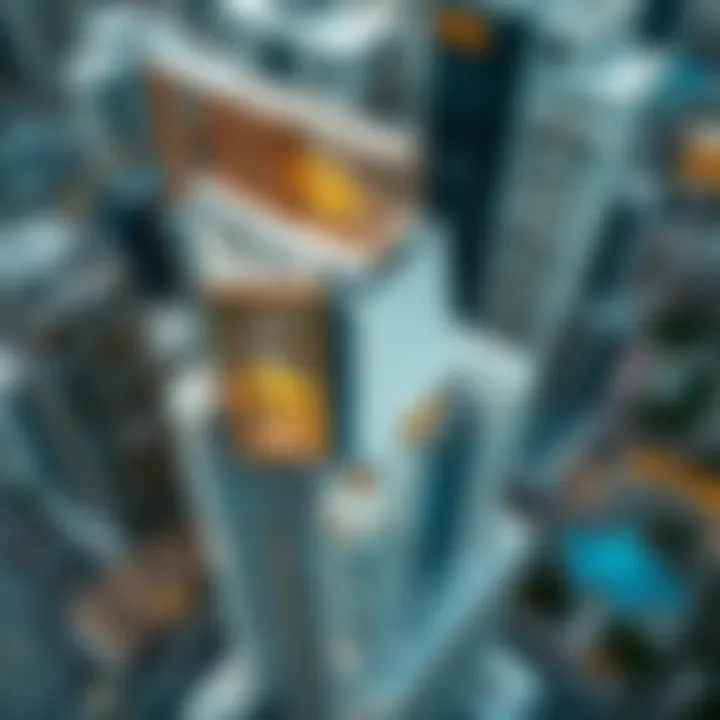 Aerial view of the Creek Tower highlighting its unique design