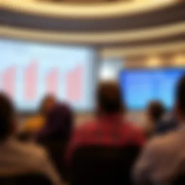 Dynamic presentation on market trends in the real estate sector during the exhibition.