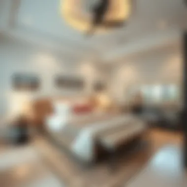 Spacious bedroom layout showcasing unique design elements