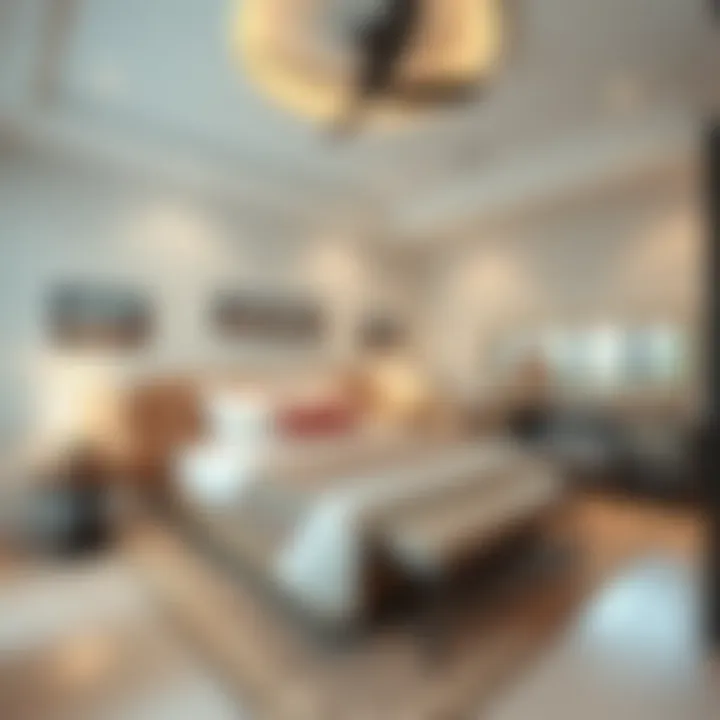 Spacious bedroom layout showcasing unique design elements