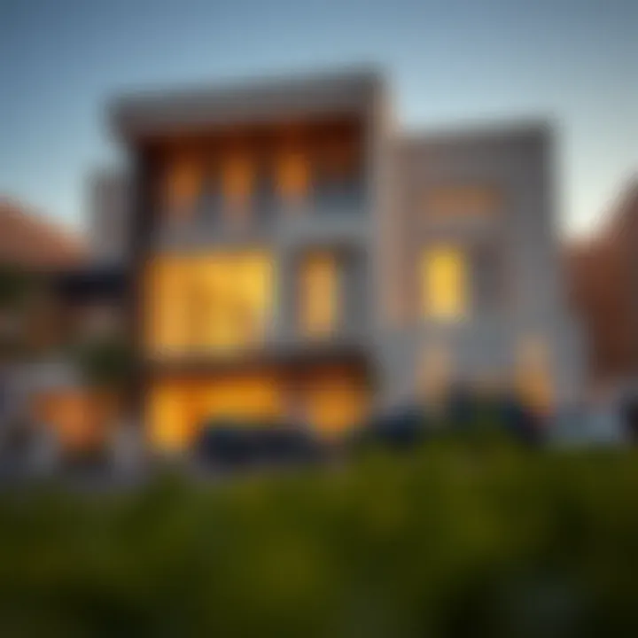Luxurious villa exterior in Al Quoz showcasing modern architecture