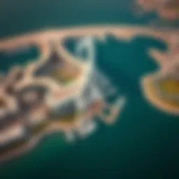 Stunning aerial view of Zumurud Tower Marina showcasing its unique architectural design and surrounding waterfront.