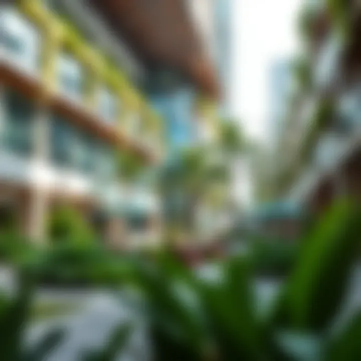 Vibrant community spaces within Expo City Residence filled with greenery