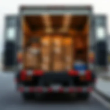An organized moving truck loaded with boxes for relocation