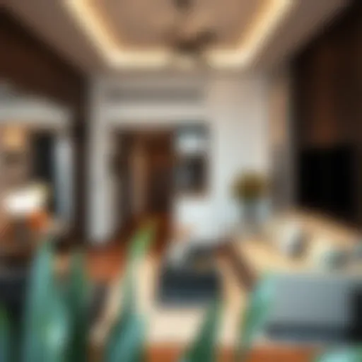 Stylish furnished studio interior showcasing modern design elements