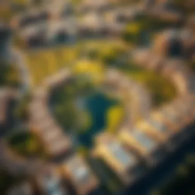 An aerial perspective of the lush landscapes and residential units