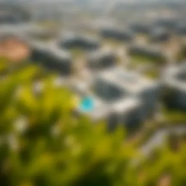 Aerial view of Gems Estate showcasing its lush greenery and modern architecture.