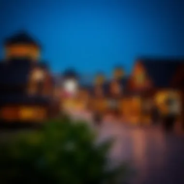 A night view of the Global Village lit up, showcasing its charm and allure.