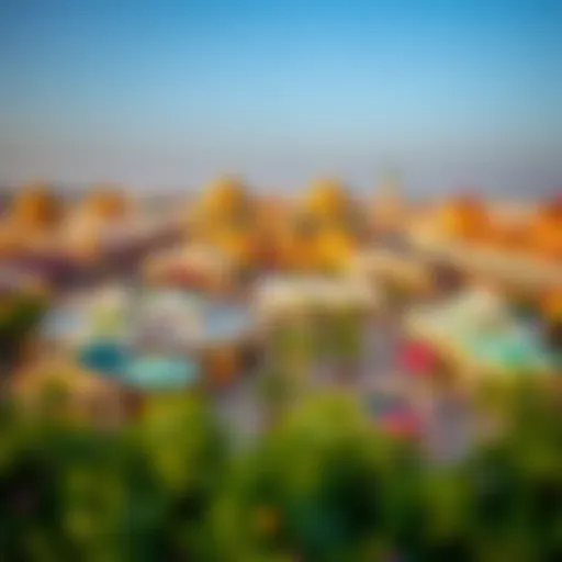 A panoramic view of the Global Village showcasing its vibrant pavilions and festive atmosphere.