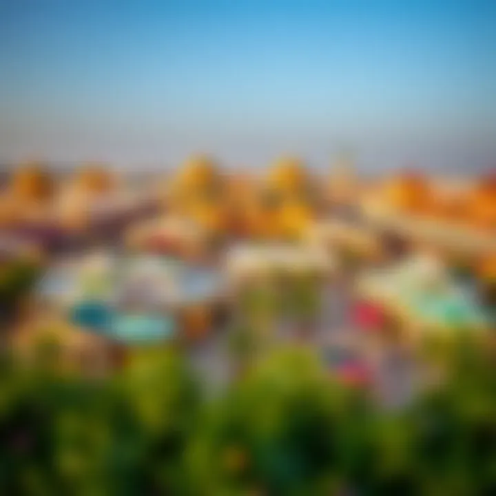 A panoramic view of the Global Village showcasing its vibrant pavilions and festive atmosphere.