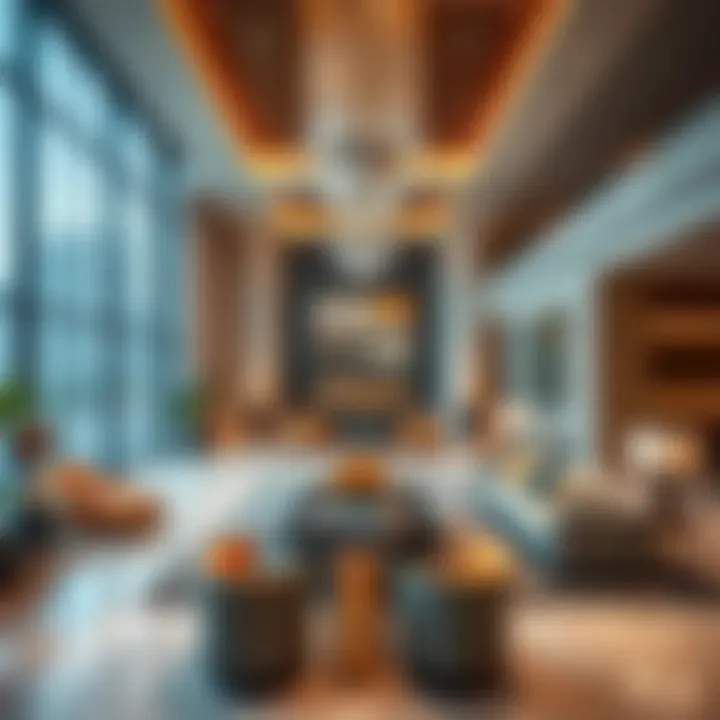 Elegant Lobby Experience at Grosvenor Business Bay Tower Luxurious lobby area featuring contemporary furnishings and art.