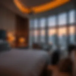 Luxury hotel suite with stunning view of the Dubai skyline