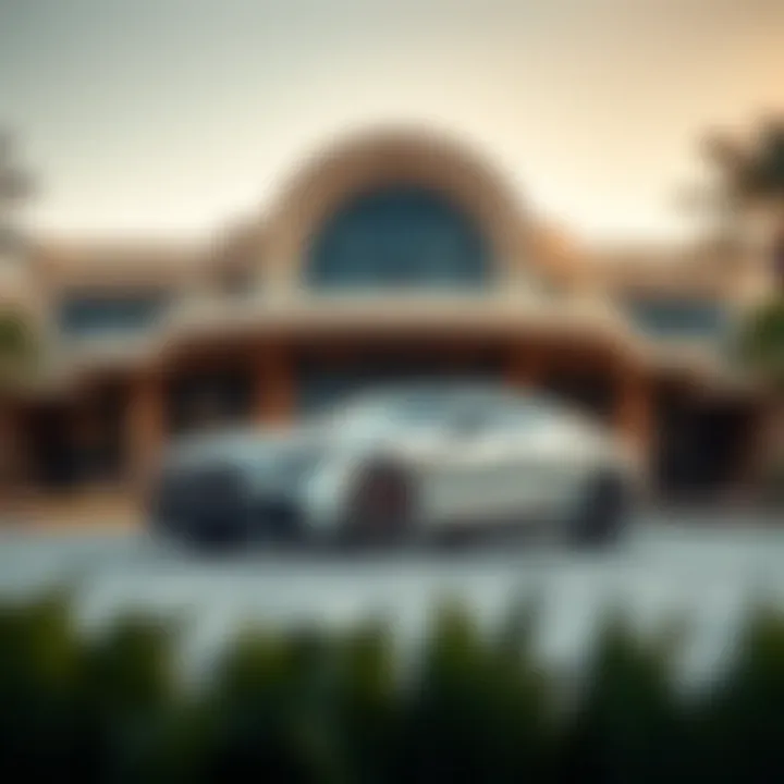 A sleek car parked in front of a luxurious hotel in Dubai