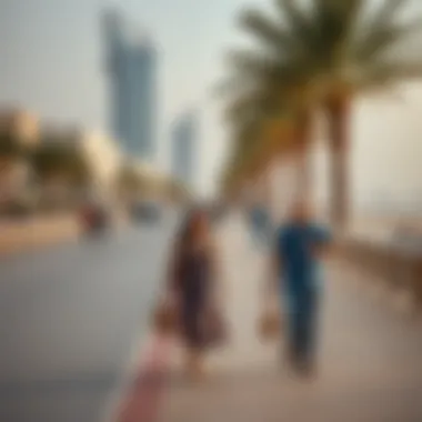 Families enjoying leisurely strolls along the JBR Beach Walk promenade