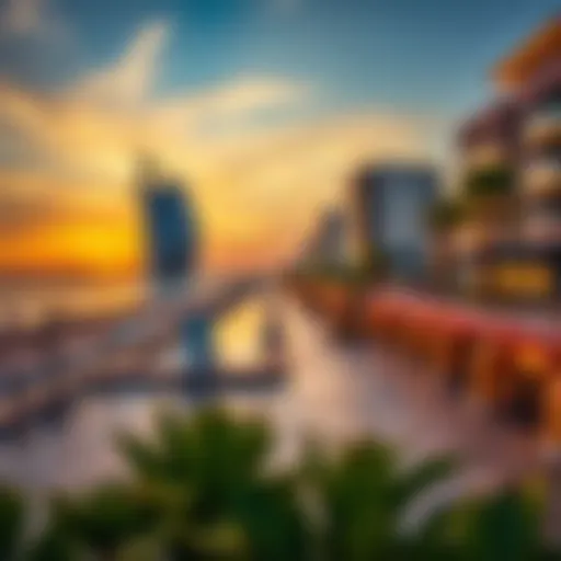 View of Jumeirah Beach Walk at sunset