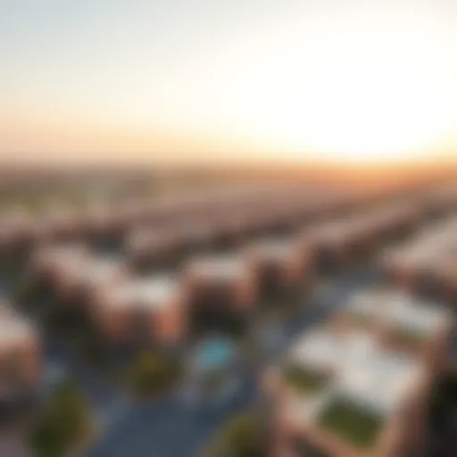 Aerial view of Jumeirah Village Circle showcasing residential buildings