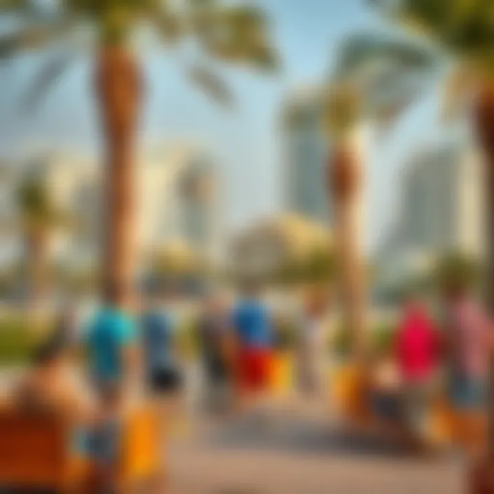 Vibrant community gathering at a park within Palm Jumeirah