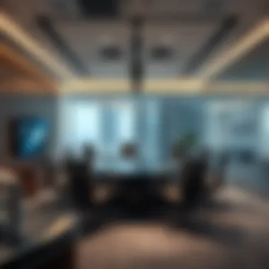 Cozy meeting room in a luxury office equipped with advanced technology