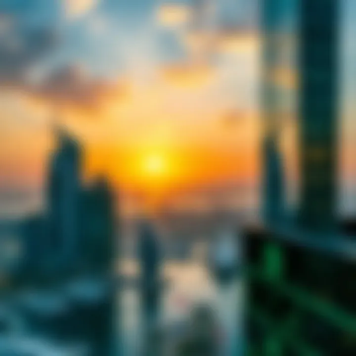 Vibrant skyline view from Marina 23 Tower at sunset