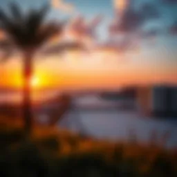 Panoramic view of Meraas Beach at sunset