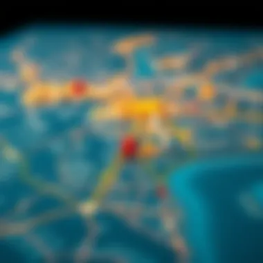 Detailed representation of the Dubai land location map showcasing various districts