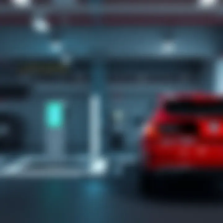 An electric vehicle charging station integrated within a parking facility