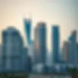 Detailed view of a modern Dubai skyline with real estate buildings