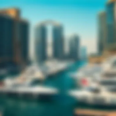 A detailed view of the Dubai Marina area with luxury yachts
