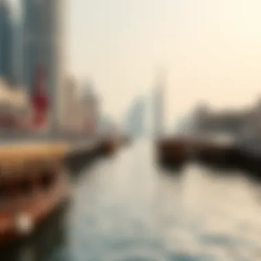 A serene view of the Dubai Creek showcasing traditional dhows