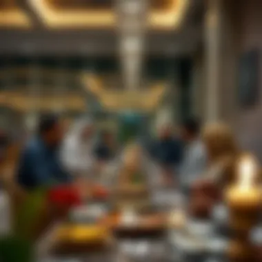 A group of colleagues sharing iftar in a corporate setting