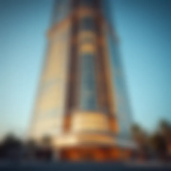 Architectural Marvel of Shatha Tower Stunning view of Shatha Tower's facade showcasing modern architecture